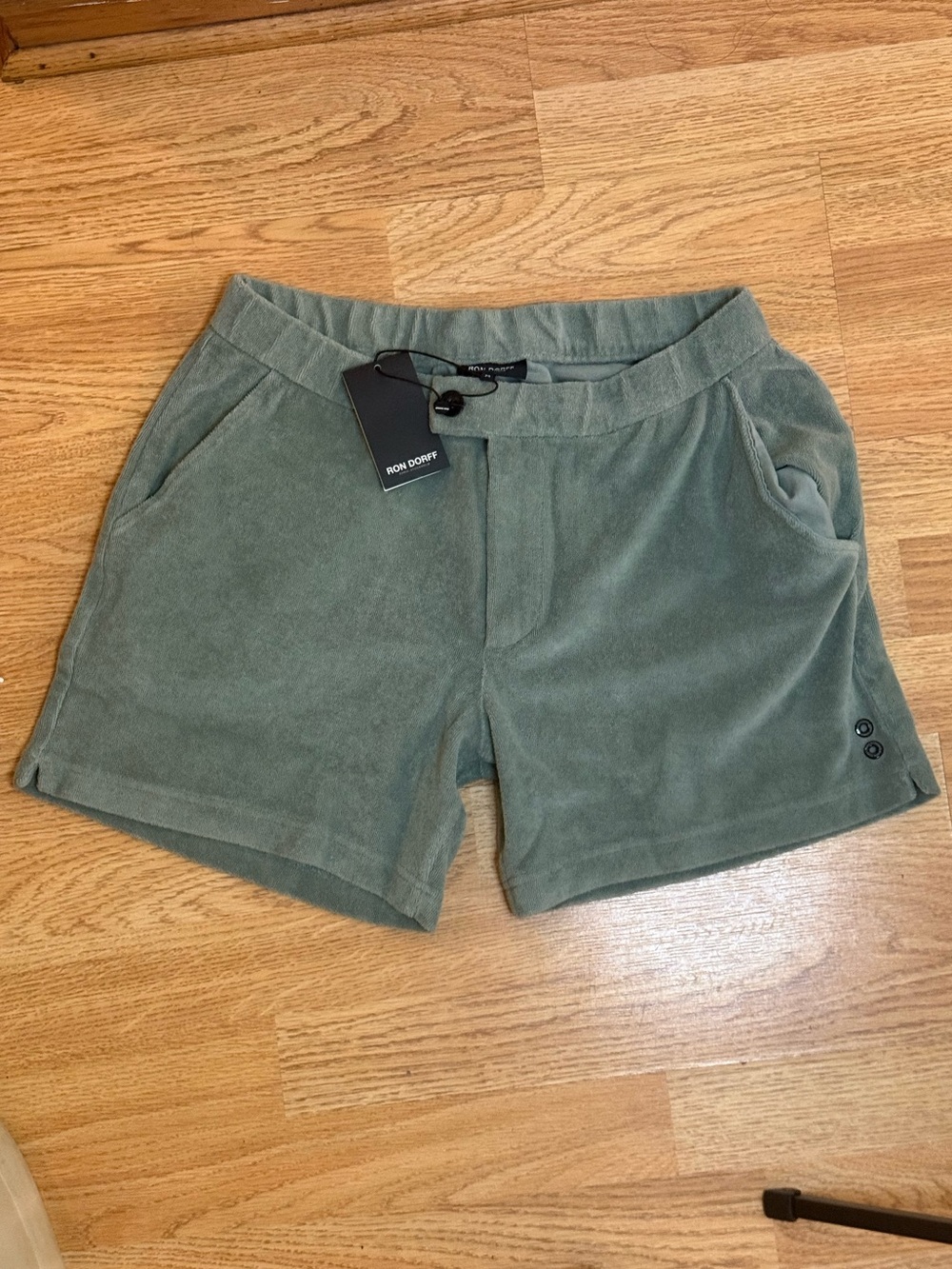 Men’s Olive Terry Shorts with Button Hem